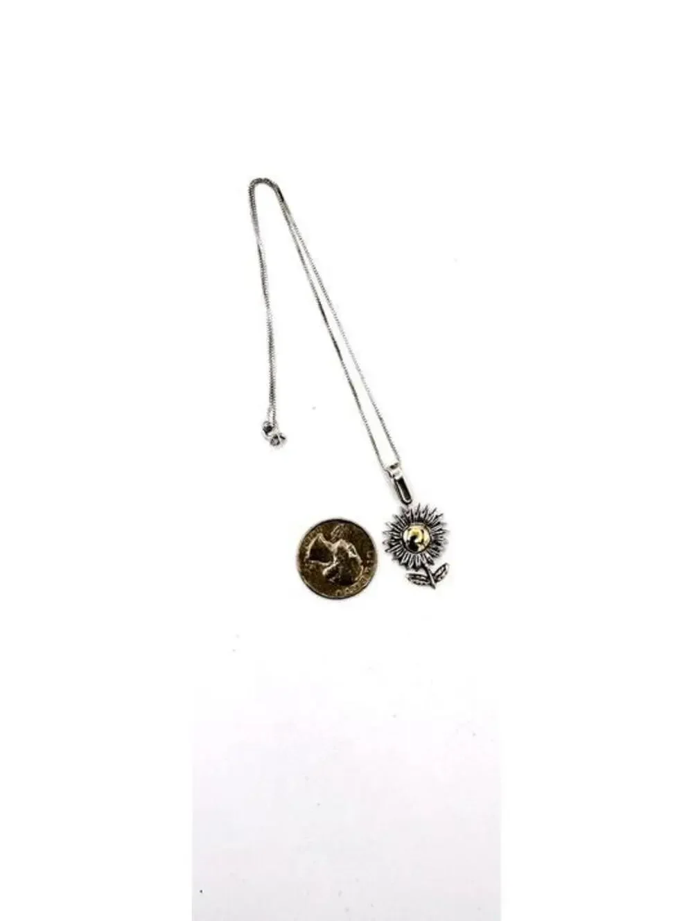 Sterling silver box chain with two tone Taztel sunflower plant pendant necklace - Picture 3 of 7